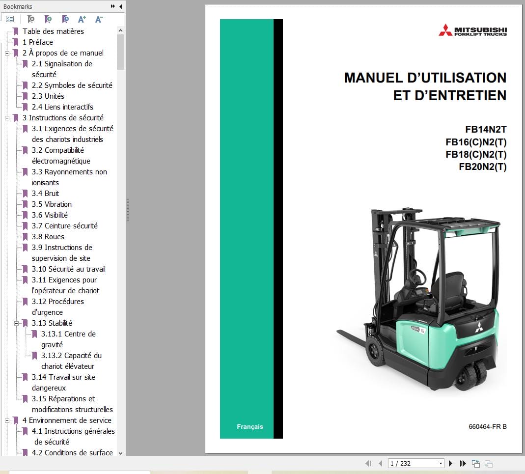 Mitsubishi Forklift FB14N2T FB20N2(T) Service and Operation Manual 04.2024 (2)