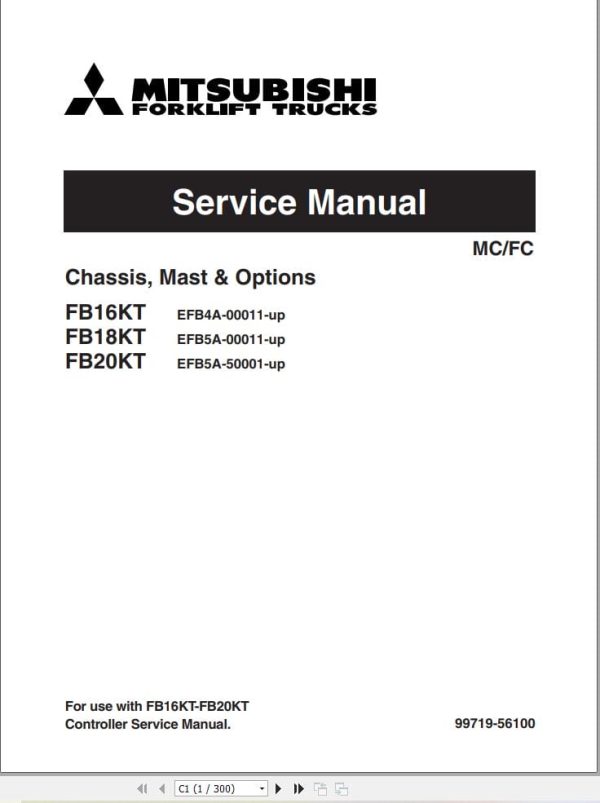 Mitsubishi Forklift FB16KT FB18KT FB20KT Service Manual 99719 56100 (1)