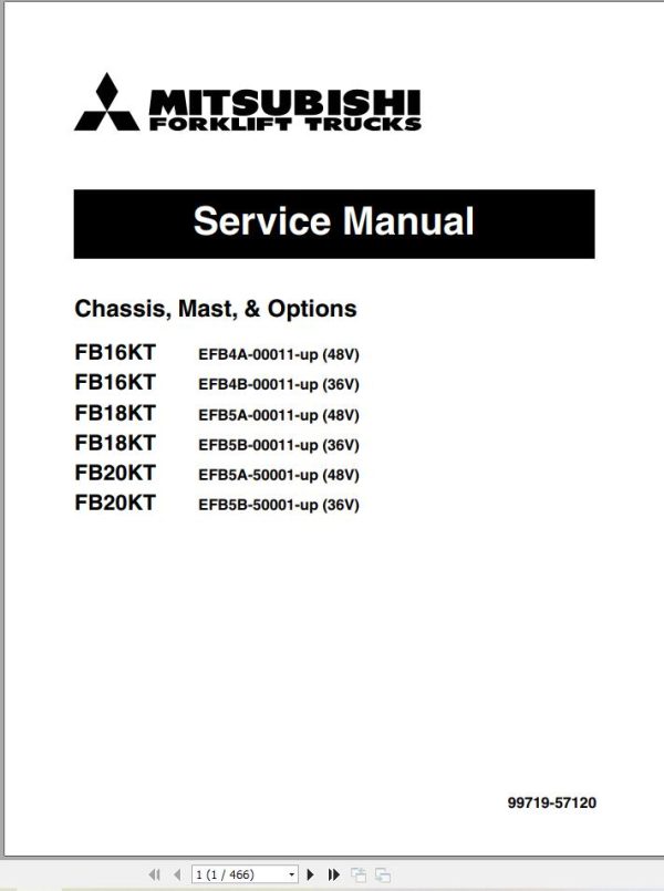 Mitsubishi Forklift FB16KT FB20KT Service Operation Manual 08.2023 (1)