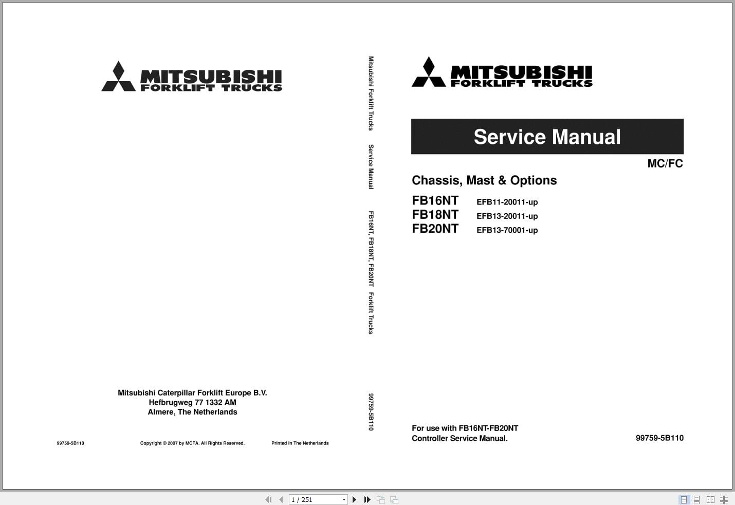 Mitsubishi Forklift FB16NT FB18NT FB20NT Service Operation Manual (2)