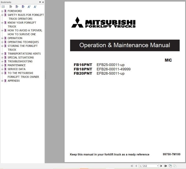 Mitsubishi Forklift FB16PNT FB18PNT FB20PNT Service Operation Manual 02.2024 (3)