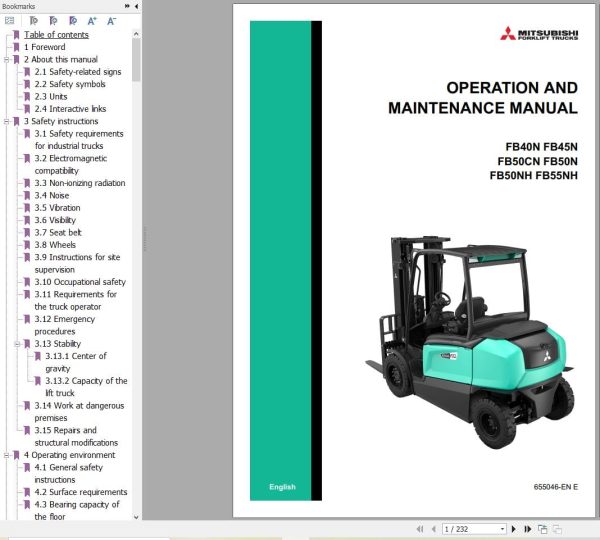 Mitsubishi Forklift FB40N FB55NH Operation and Service Manual 04.2024 (1)