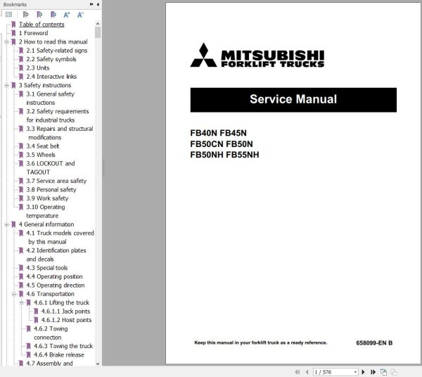 Mitsubishi Forklift FB40N to FB55NH Service Operation Manual 04.2024 (1)