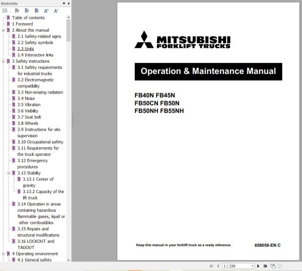 Mitsubishi Forklift FB40N to FB55NH Service Operation Manual 04.2024 (2)
