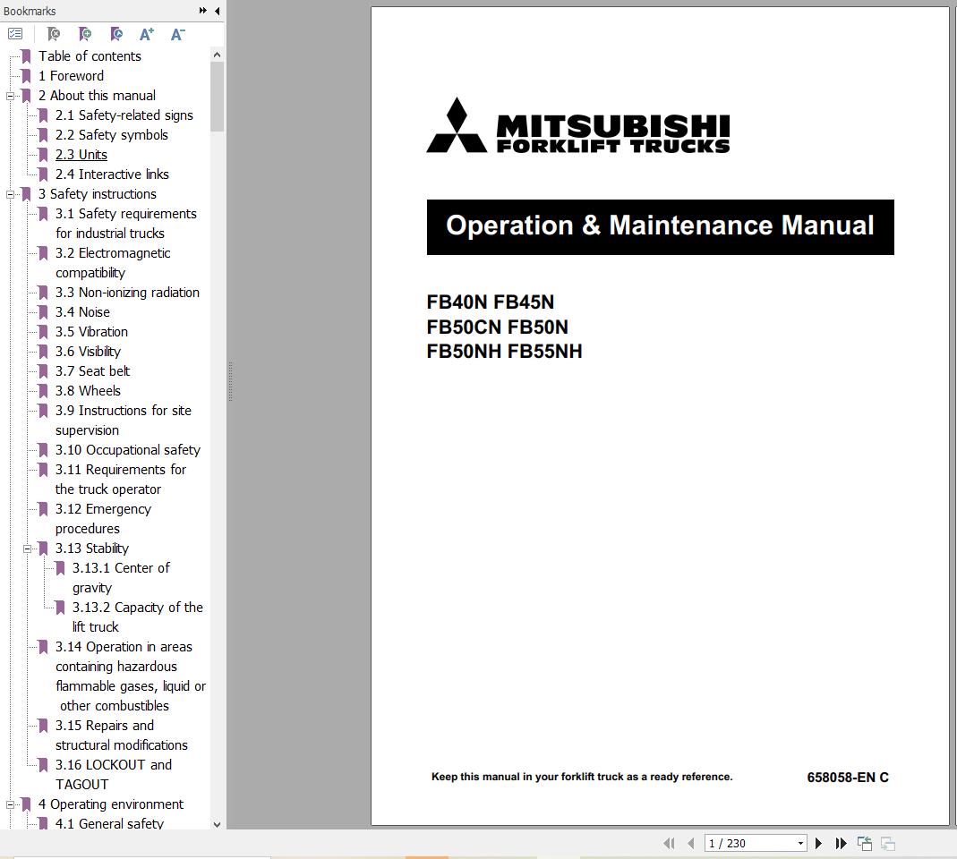 Mitsubishi Forklift FB40N to FB55NH Service Operation Manual 04.2024 (2)