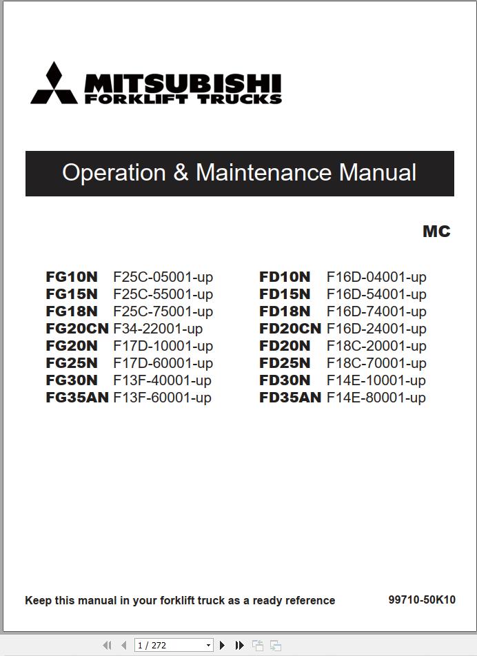 Mitsubishi Forklift FD10 35N FD20 35NM FG10 35N FGE10 35N FG15 35NM Service Operation Manual (1)