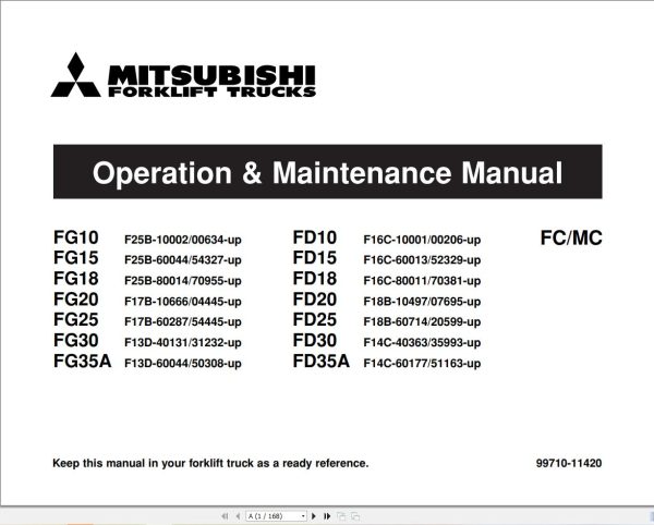 Mitsubishi Forklift FD10 FD35A FG10 FG35A Operation Maintenance Manual 02.2024 (1)