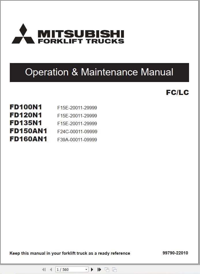 Mitsubishi Forklift FD100N1 to FD160AN1 Service Operation Manual (2)