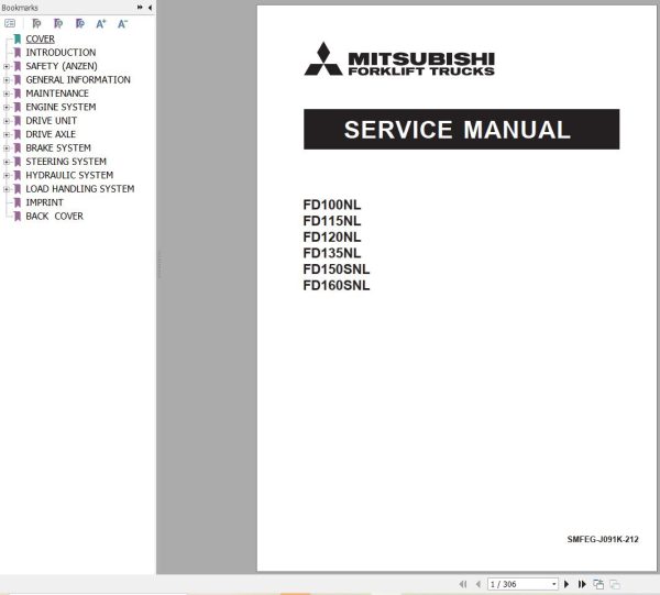 Mitsubishi Forklift FD100NL 160SNL Service Operation Manual 04.2023 (1)