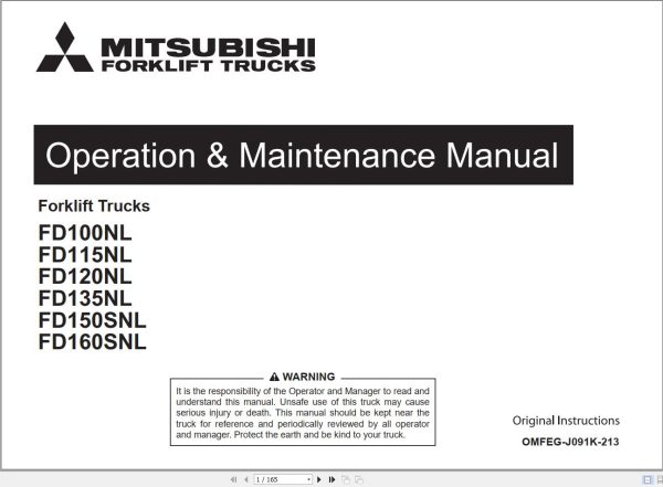 Mitsubishi Forklift FD100NL 160SNL Service Operation Manual 04.2023 (3)
