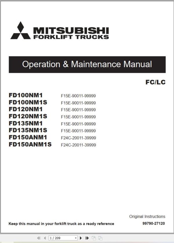 Mitsubishi Forklift FD100NM1S to FD150ANM1S Service Operation Manual (1)