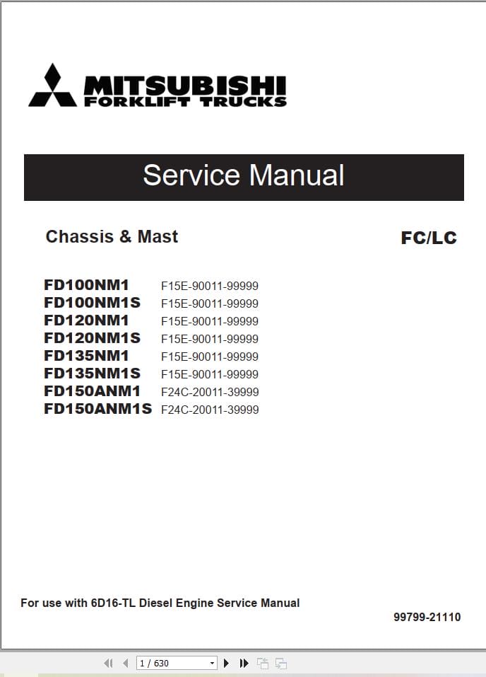 Mitsubishi Forklift FD100NM1S to FD150ANM1S Service Operation Manual (2)
