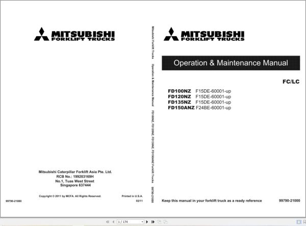 Mitsubishi Forklift FD100NZ to FD150ANZ Service Operation Manual (1)