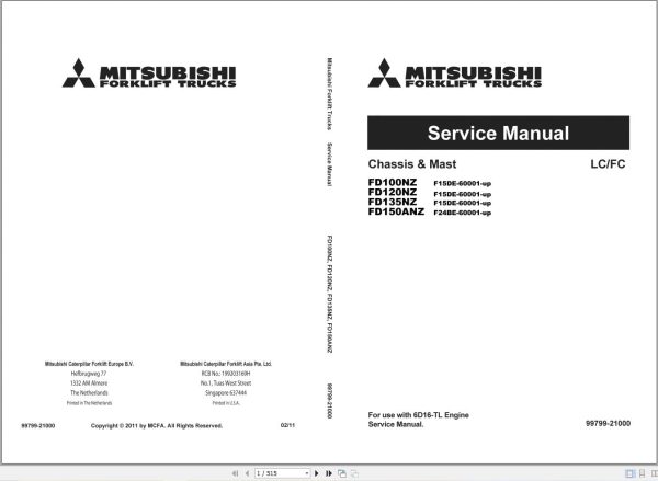 Mitsubishi Forklift FD100NZ to FD150ANZ Service Operation Manual (2)