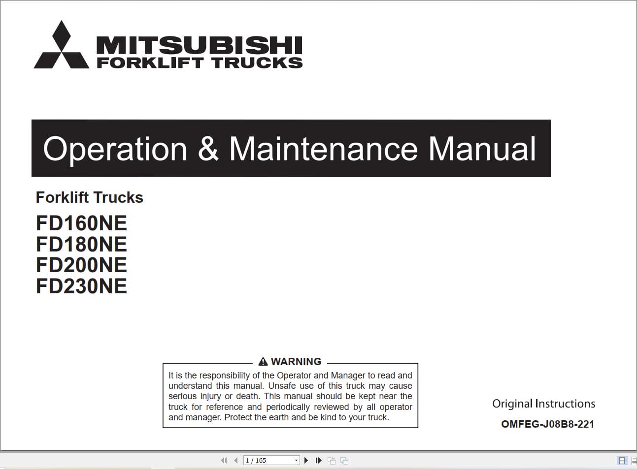 Mitsubishi Forklift FD160NE FD180NE FD200NE FD230NE Service Operation Manual (2)