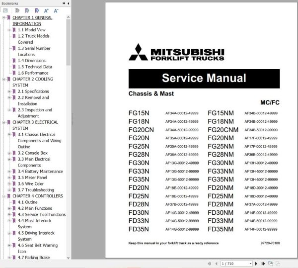 Mitsubishi Forklift FD20NM FD35AN Service Operation Manual 04.2024 (1)