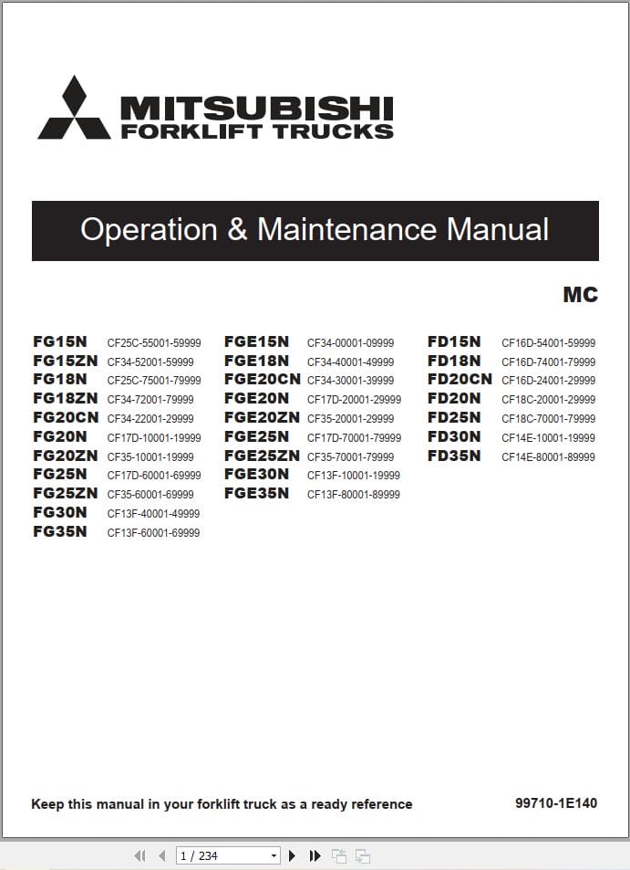 Mitsubishi Forklift FD20NT FD25NT FD30NT Service Operation Manual (2)