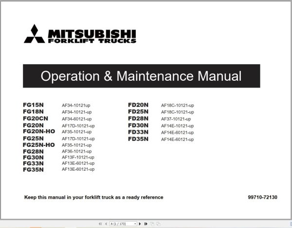 Mitsubishi Forklift FD28N Service Operation Manual 10.2023 (3)