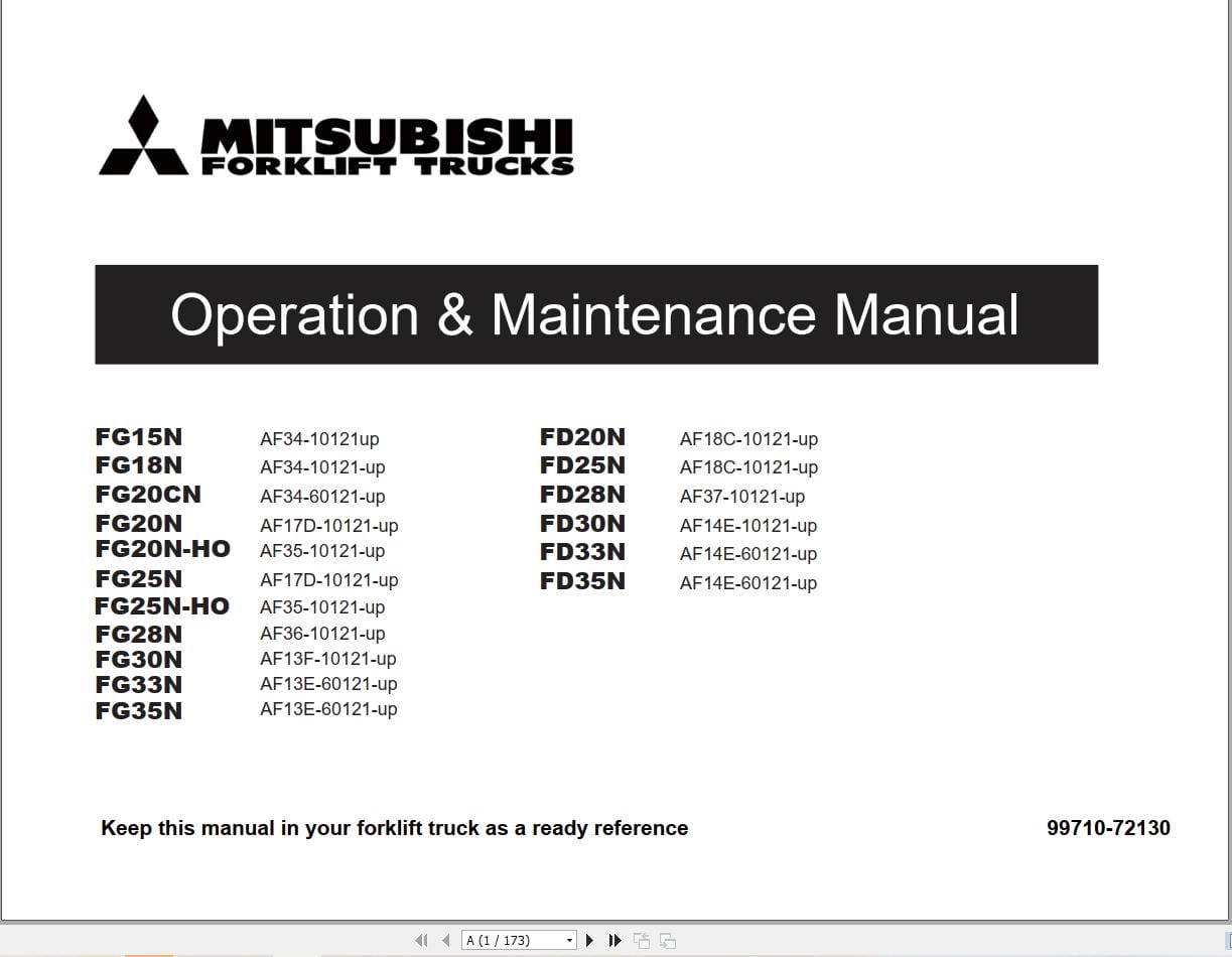 Mitsubishi Forklift FD35N Service Operation Manual 10.2023 (2)