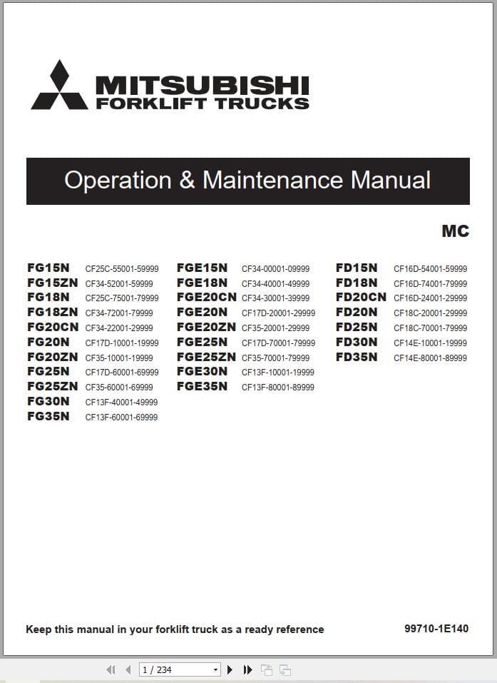 Mitsubishi Forklift FD35N Service Operation Manual (2)