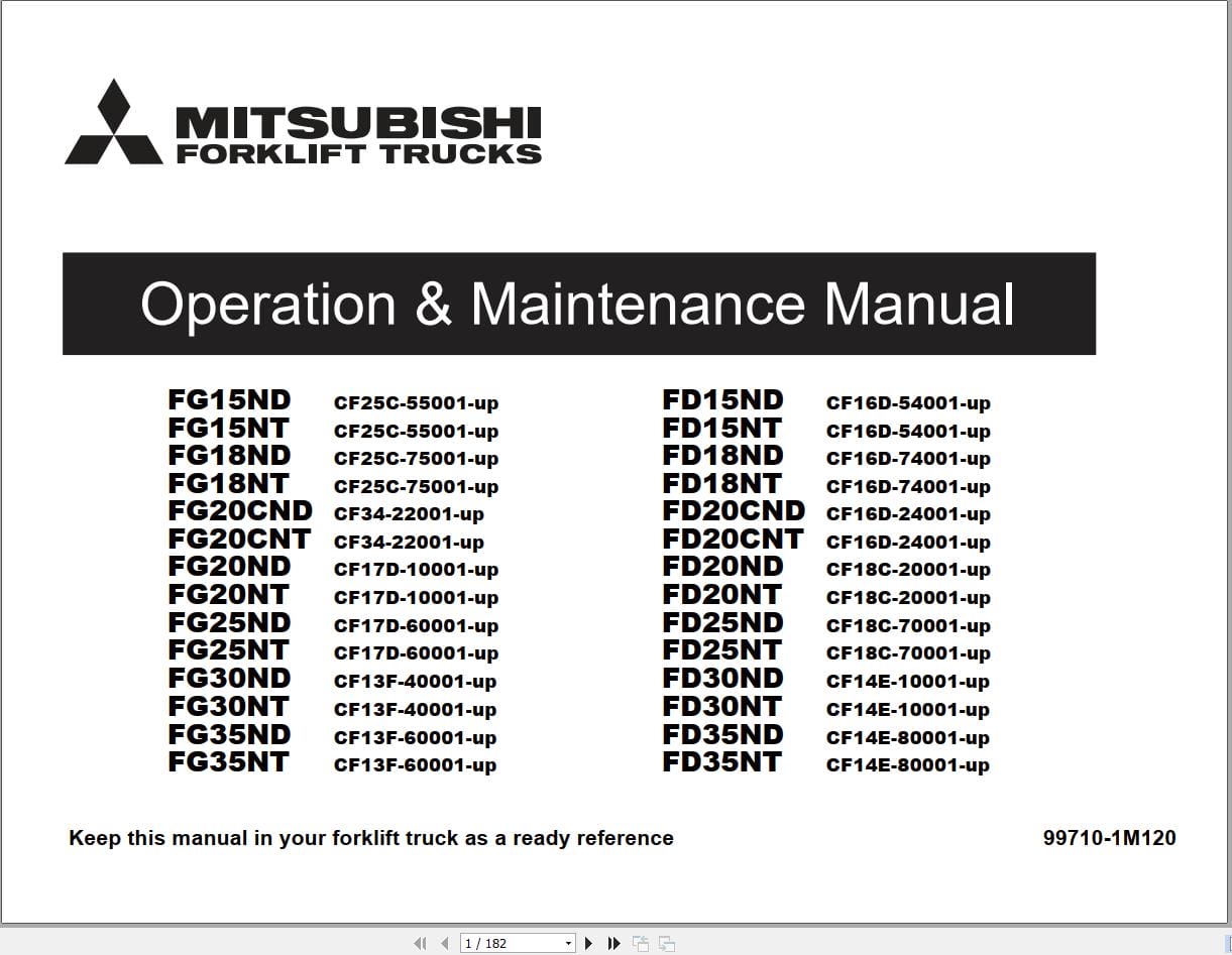 Mitsubishi Forklift FD35NT Service Operation Manual (2)