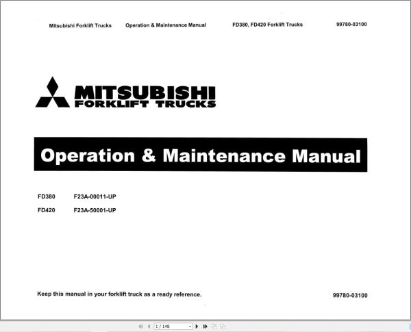 Mitsubishi Forklift FD380 FD420 Operation Maintenance Manual 99780 03100 (1)