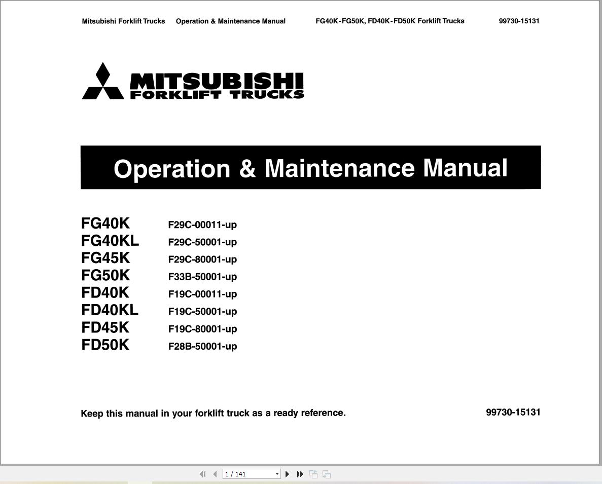 Mitsubishi Forklift FD40K FD50K FG40K FG50K Service Operation Manual (1)