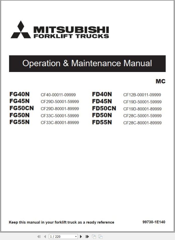 Mitsubishi Forklift FD40N FD55N FG40N FG55N Service Operation Manual (1)