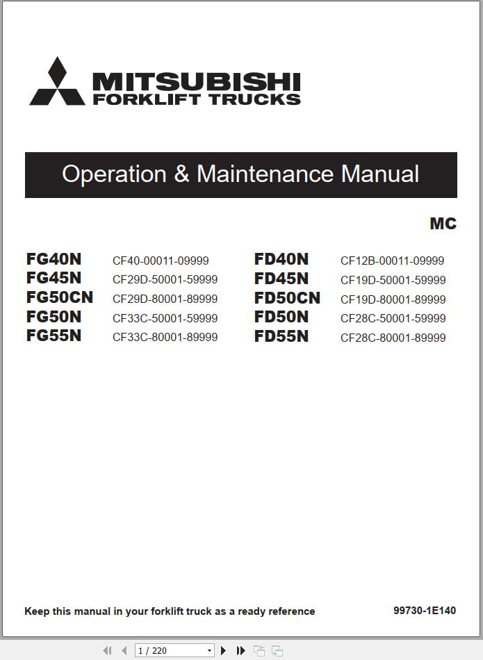 Mitsubishi Forklift FD40N FD55N FG40N FG55N Service Operation Manual (1)