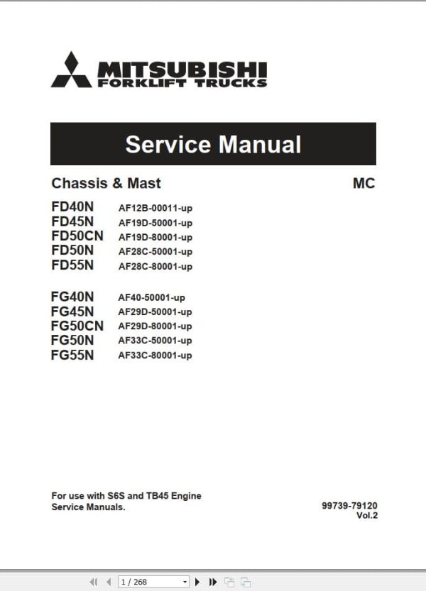 Mitsubishi Forklift FD40N FD55N Service Operation Manual 02.2024 (1)