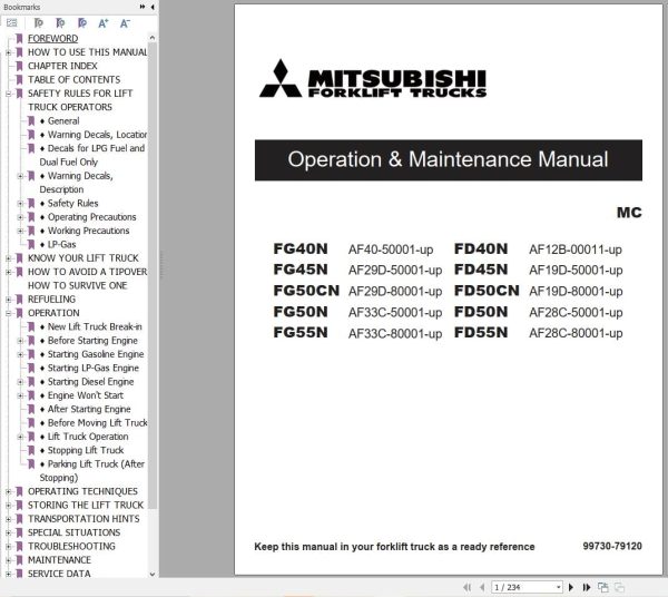 Mitsubishi Forklift FD40N FD55N Service Operation Manual 02.2024 (3)