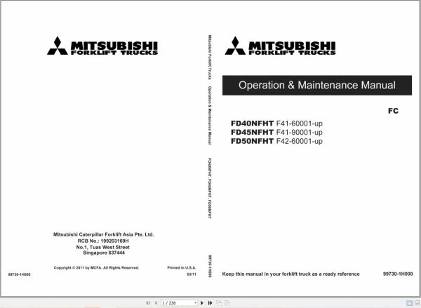 Mitsubishi Forklift FD40NFHT FD50NFHT Service Operation Manual (2)