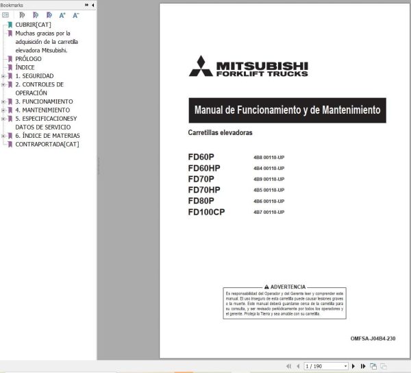 Mitsubishi Forklift FD60HP FD100CP Service Operation Manual 10.2023 (2)