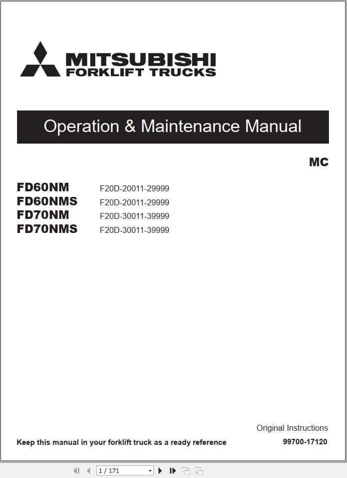 Mitsubishi Forklift FD60NM FD70NMS Service Operation Manual (2)