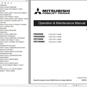 Mitsubishi Forklift FD60NMS FD70NMS Operation Maintenance Manual (1)