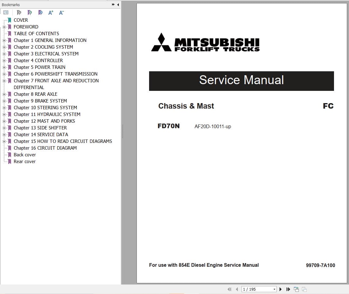 Mitsubishi Forklift FD70N Service Operation Manual (1)