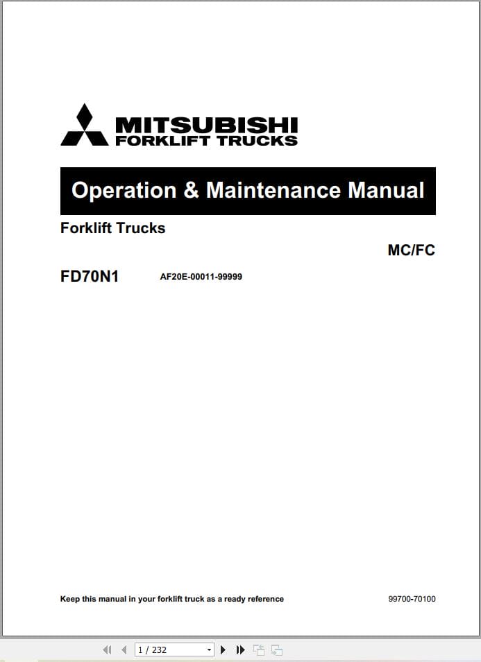 Mitsubishi Forklift FD70N1 Wiring Diagram and Operation Manual 12.2022 (1)