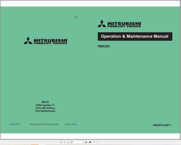 Mitsubishi Forklift FD70NH FD80NH FD100NH Service Operation Manual (1)