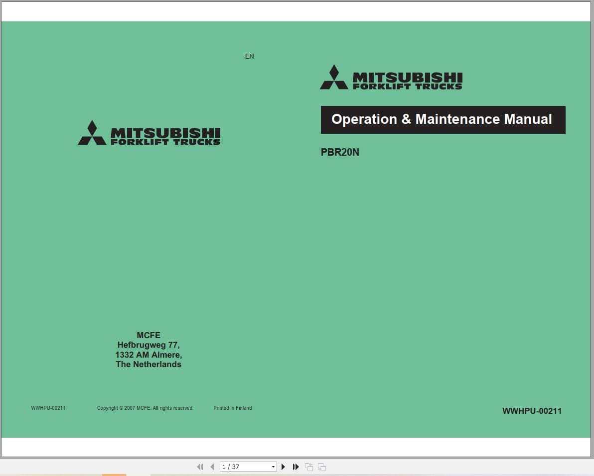 Mitsubishi Forklift FD70NH FD80NH FD100NH Service Operation Manual (1)