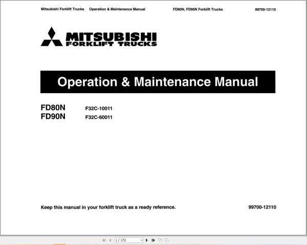 Mitsubishi Forklift FD80N FD90N Service Operation Manual (1)