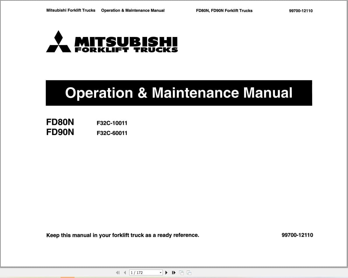 Mitsubishi Forklift FD80N FD90N Service Operation Manual (1)