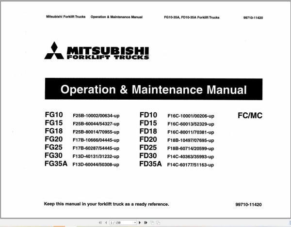 Mitsubishi Forklift FG10 Service Operation Manual (1)