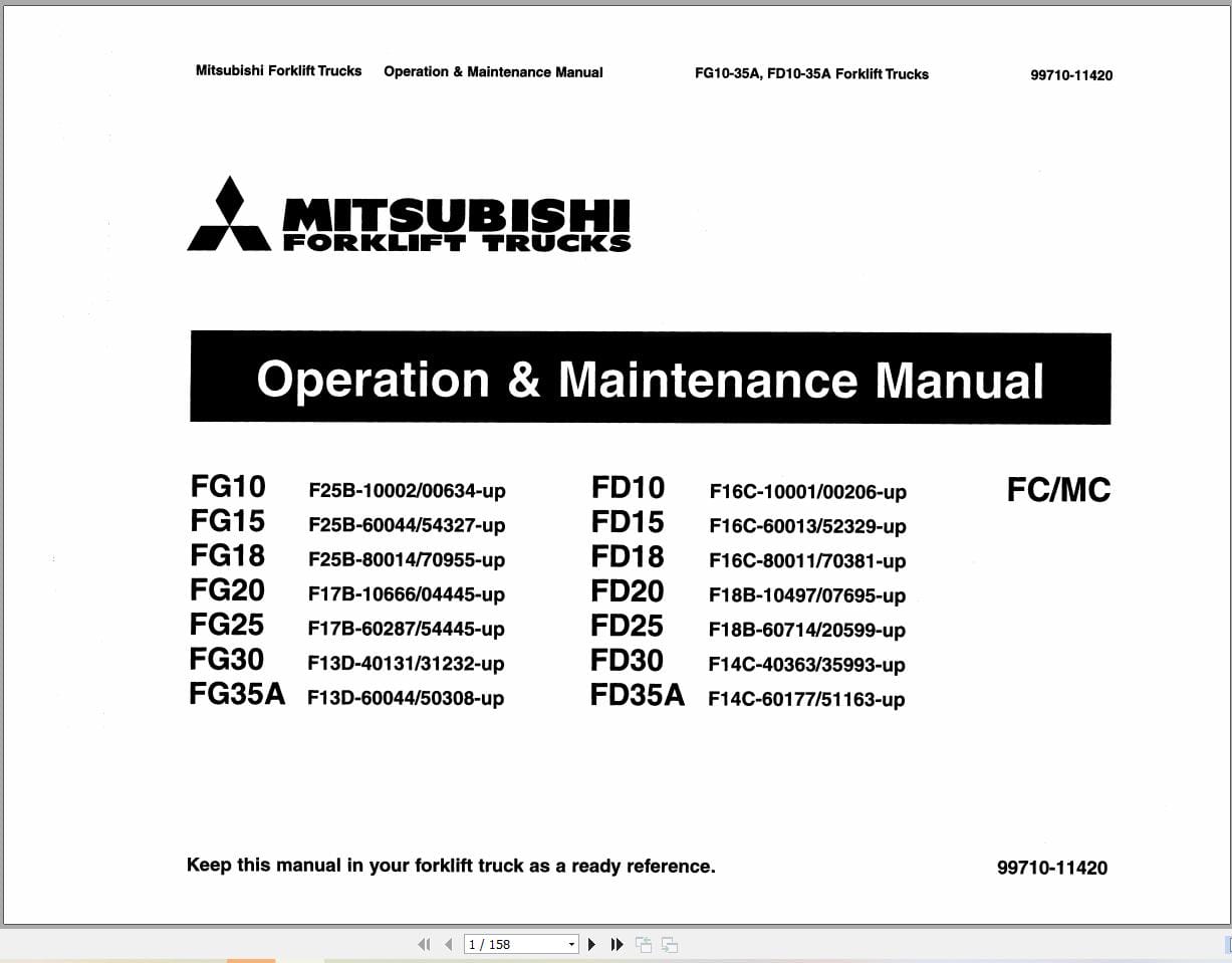 Mitsubishi Forklift FG10 Service Operation Manual (1)