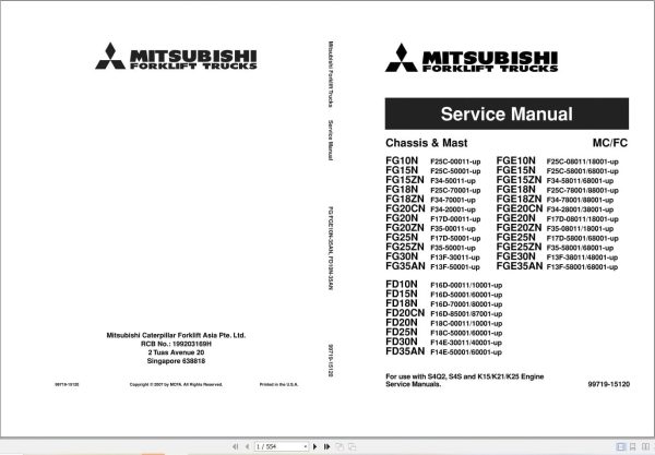 Mitsubishi Forklift FG10N Service Operation Manual (1)