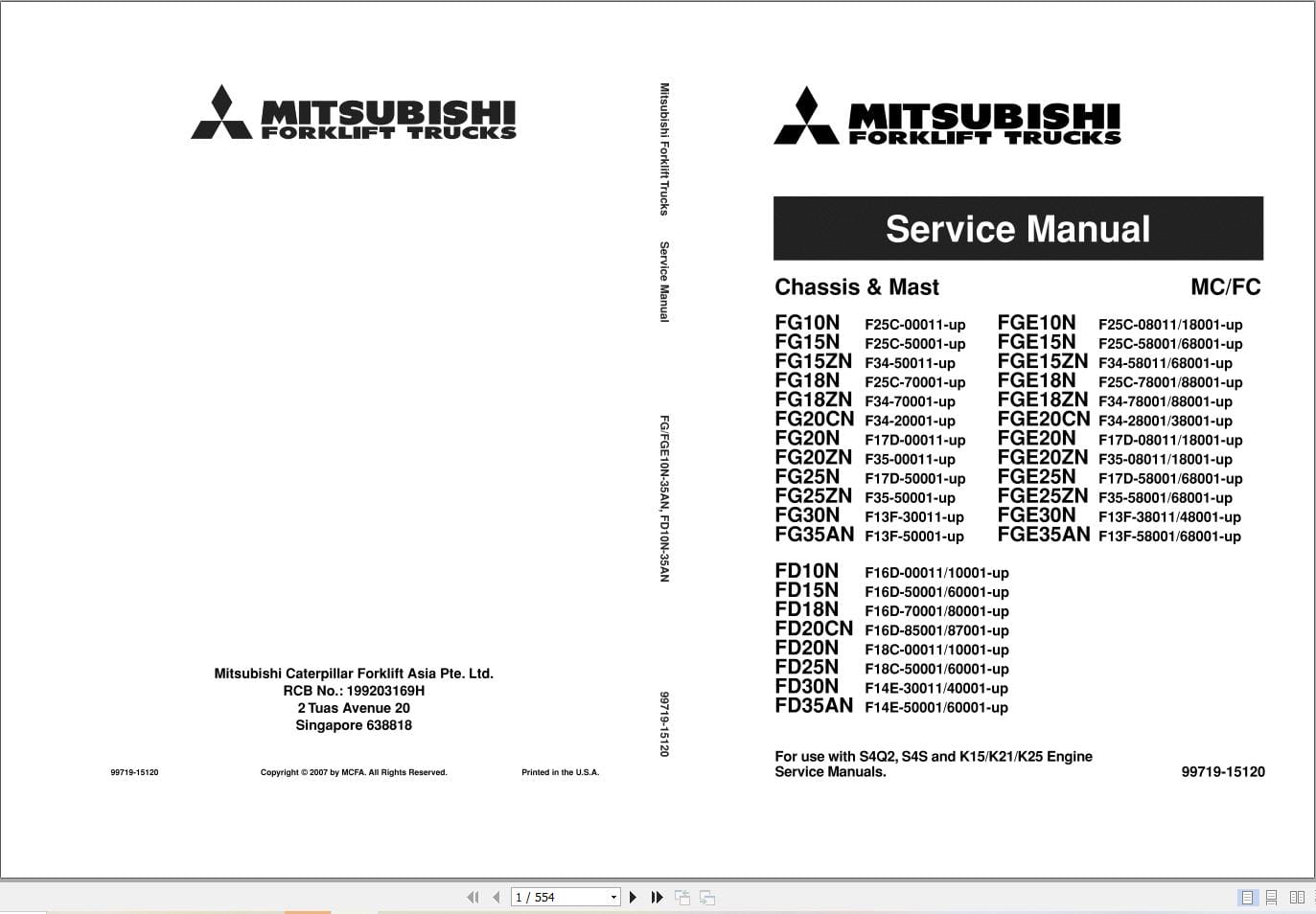 Mitsubishi Forklift FG10N Service Operation Manual (1)