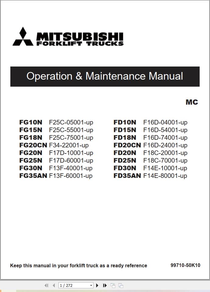 Mitsubishi Forklift FG10N Service Operation Manual (2)