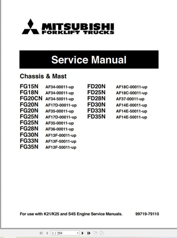 Mitsubishi Forklift FG15N FG35N to FD20NM FD35NM Service Operation Manual 10.2023 (1)