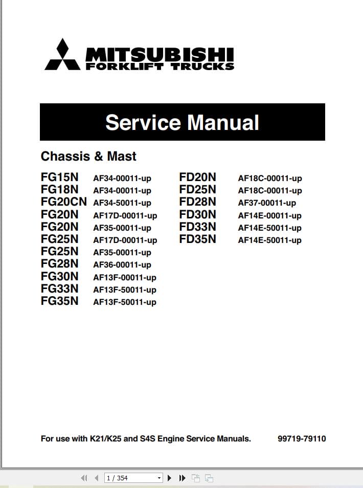 Mitsubishi Forklift FG15N FG35N to FD20NM FD35NM Service Operation Manual 10.2023 (1)