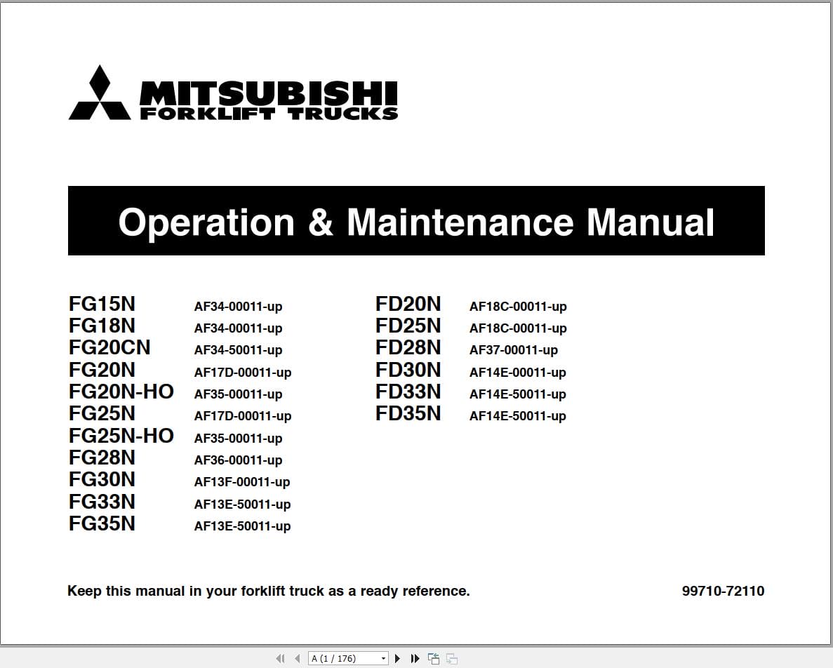 Mitsubishi Forklift FG15N FG35N to FD20NM FD35NM Service Operation Manual 10.2023 (2)