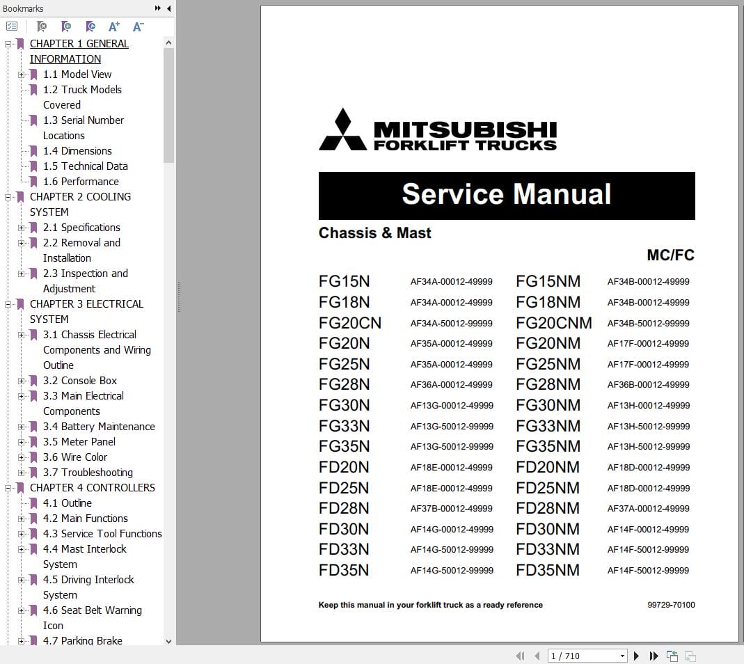 Mitsubishi Forklift FG15N Service Operation Manual 10.2023 (1)